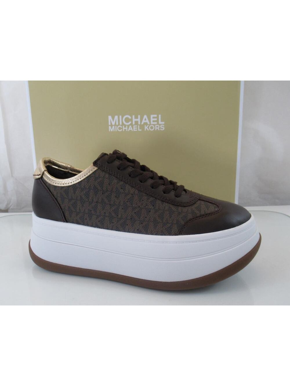 Michael Kors Hayes Two Tone Size 7 Lace Up Platform Sneakers MK Signature Brown